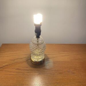 Vtg Table Lamp Chunky Diamond Glass‎ Clear Brass Insert & Base No Shade 90s Y2K